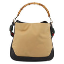 GUCCI Bamboo Web Sherry Line Shoulder Bag Canvas 2way Beige 001 4095 Auth LN044-13