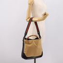 GUCCI Bamboo Web Sherry Line Shoulder Bag Canvas 2way Beige 001 4095 Auth LN044-23