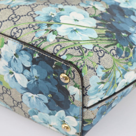 GUCCI GG Supreme Blooms Tote Bag PVC Navy Gold Tone 415721 Auth LN048V