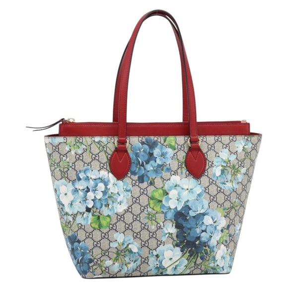 GUCCI GG Supreme Blooms Tote Bag PVC Navy Gold Tone 415721 Auth LN048V