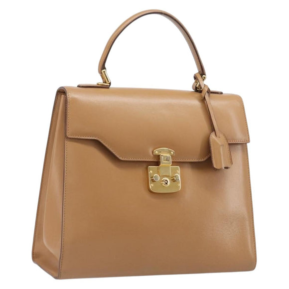GUCCI Hand Bag Leather Beige Gold Tone 000 256 0192 Auth LN050