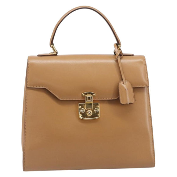 GUCCI Hand Bag Leather Beige Gold Tone 000 256 0192 Auth LN050