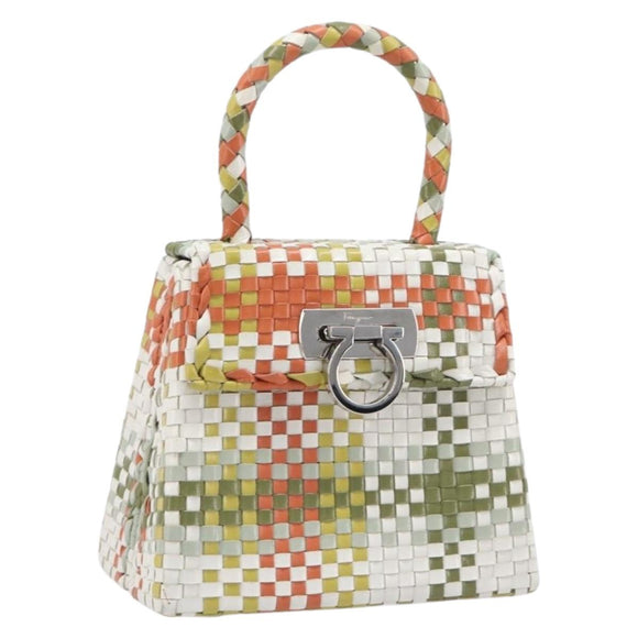 Salvatore Ferragamo Gancini Hand Bag Leather Multicolor Silver Auth LN051V