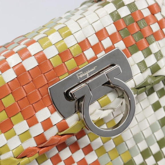 Salvatore Ferragamo Gancini Hand Bag Leather Multicolor Silver Auth LN051V