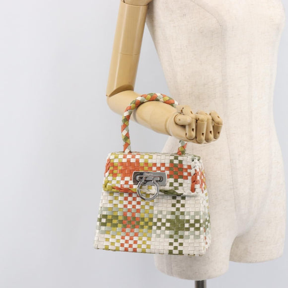 Salvatore Ferragamo Gancini Hand Bag Leather Multicolor Silver Auth LN051V
