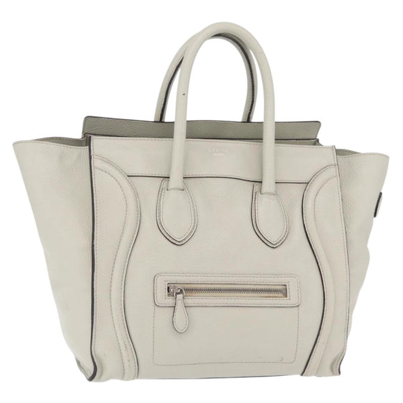 CELINE Luggage Mini Shopper Hand Bag Leather Ivory Silver Auth LN052V