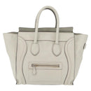 CELINE Luggage Mini Shopper Hand Bag Leather Ivory Silver Auth LN052V-13