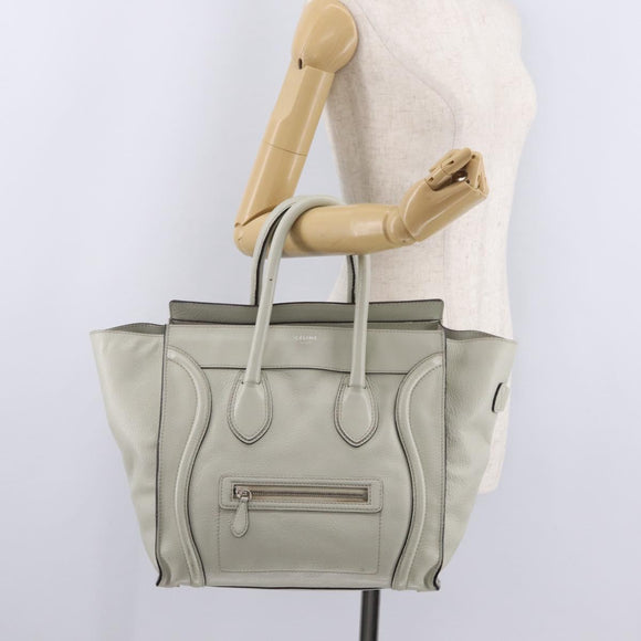 CELINE Luggage Mini Shopper Hand Bag Leather Ivory Silver Auth LN052V