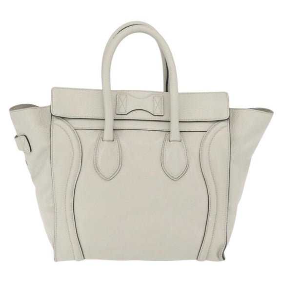 CELINE Luggage Mini Shopper Hand Bag Leather Ivory Silver Auth LN052V