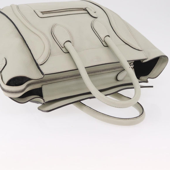 CELINE Luggage Mini Shopper Hand Bag Leather Ivory Silver Auth LN052V