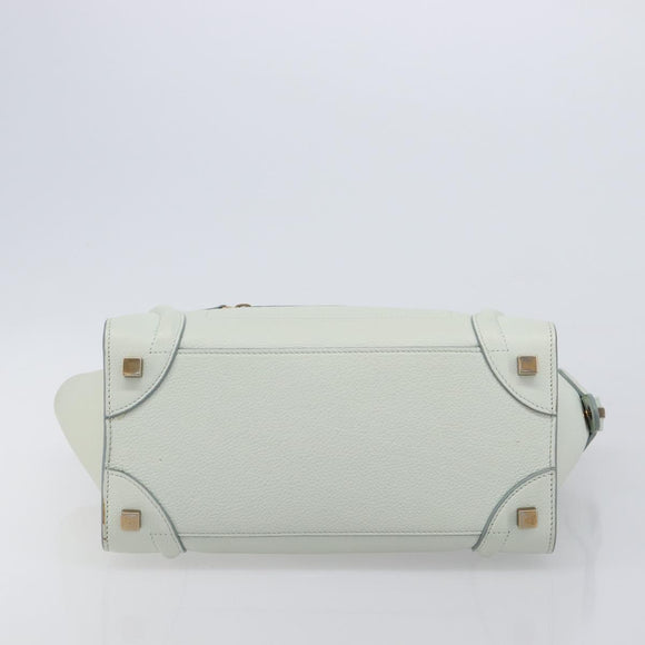 CELINE Luggage Micro Shopper Hand Bag Leather Ivory Gold Tone Auth LN053V