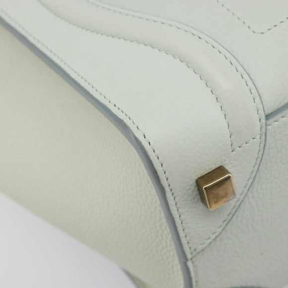 CELINE Luggage Micro Shopper Hand Bag Leather Ivory Gold Tone Auth LN053V