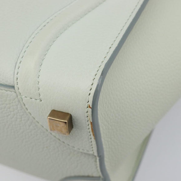CELINE Luggage Micro Shopper Hand Bag Leather Ivory Gold Tone Auth LN053V
