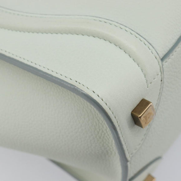 CELINE Luggage Micro Shopper Hand Bag Leather Ivory Gold Tone Auth LN053V