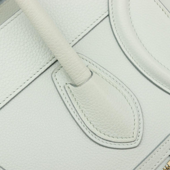 CELINE Luggage Micro Shopper Hand Bag Leather Ivory Gold Tone Auth LN053V