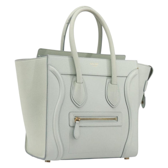 CELINE Luggage Micro Shopper Hand Bag Leather Ivory Gold Tone Auth LN053V