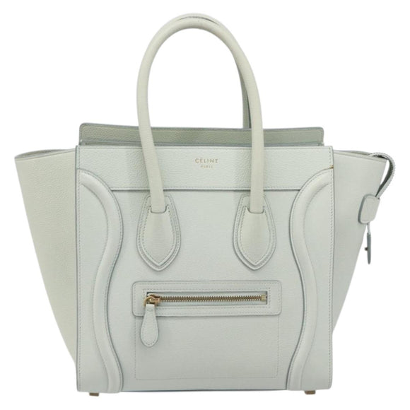 CELINE Luggage Micro Shopper Hand Bag Leather Ivory Gold Tone Auth LN053V
