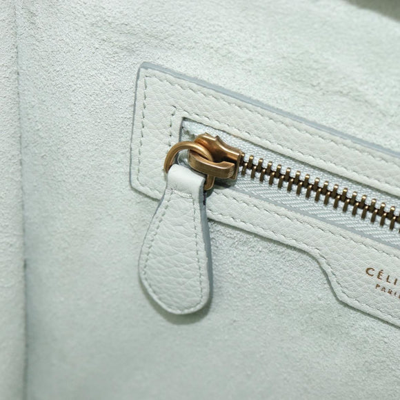 CELINE Luggage Micro Shopper Hand Bag Leather Ivory Gold Tone Auth LN053V