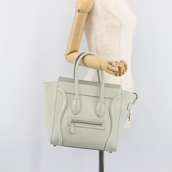 CELINE Luggage Micro Shopper Hand Bag Leather Ivory Gold Tone Auth LN053V