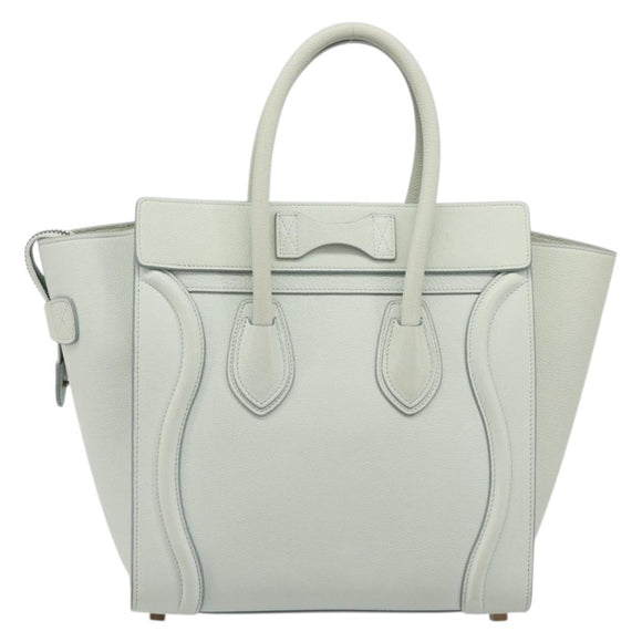 CELINE Luggage Micro Shopper Hand Bag Leather Ivory Gold Tone Auth LN053V