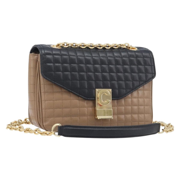 CELINE Chain Shoulder Bag Leather Brown Gold Auth LN054V