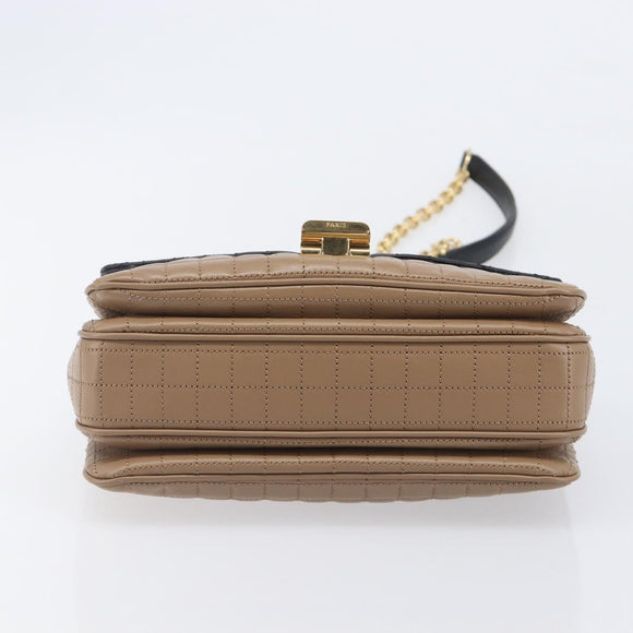 CELINE Chain Shoulder Bag Leather Brown Gold Auth LN054V