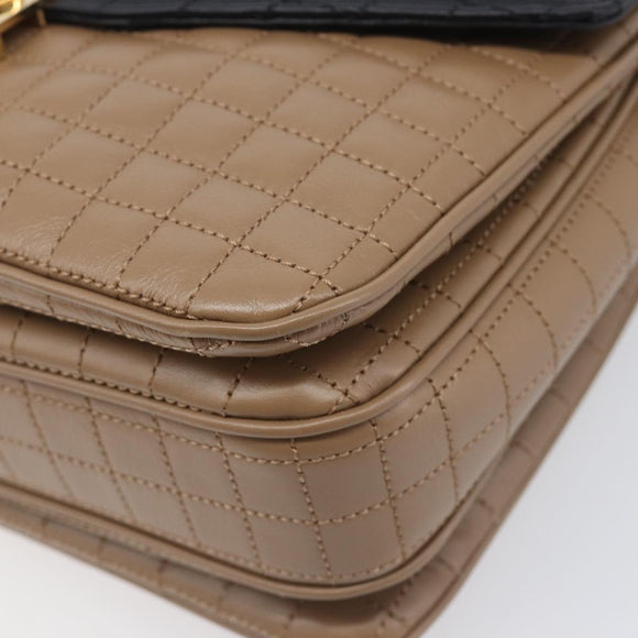 CELINE Chain Shoulder Bag Leather Brown Gold Auth LN054V