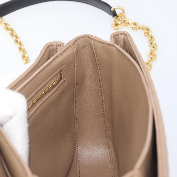 CELINE Chain Shoulder Bag Leather Brown Gold Auth LN054V