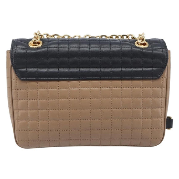 CELINE Chain Shoulder Bag Leather Brown Gold Auth LN054V