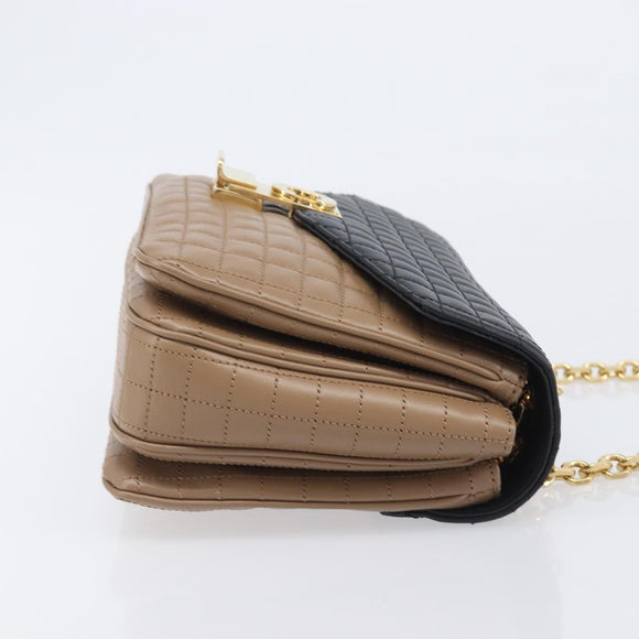 CELINE Chain Shoulder Bag Leather Brown Gold Auth LN054V