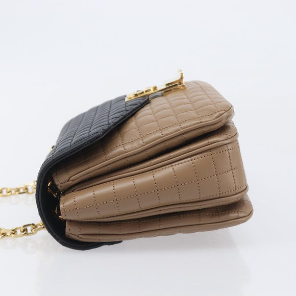CELINE Chain Shoulder Bag Leather Brown Gold Auth LN054V