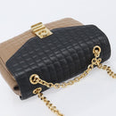 CELINE Chain Shoulder Bag Leather Brown Gold Auth LN054V-6