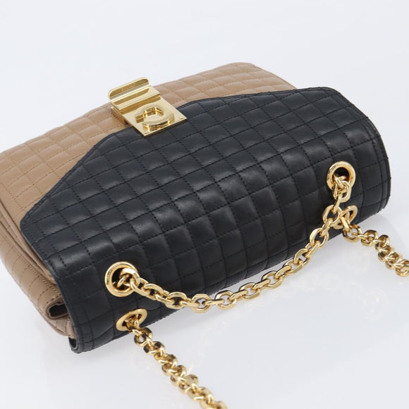 CELINE Chain Shoulder Bag Leather Brown Gold Auth LN054V
