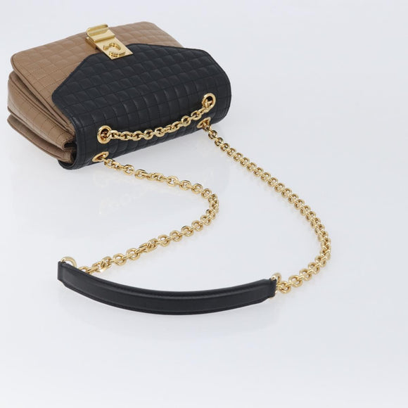 CELINE Chain Shoulder Bag Leather Brown Gold Auth LN054V
