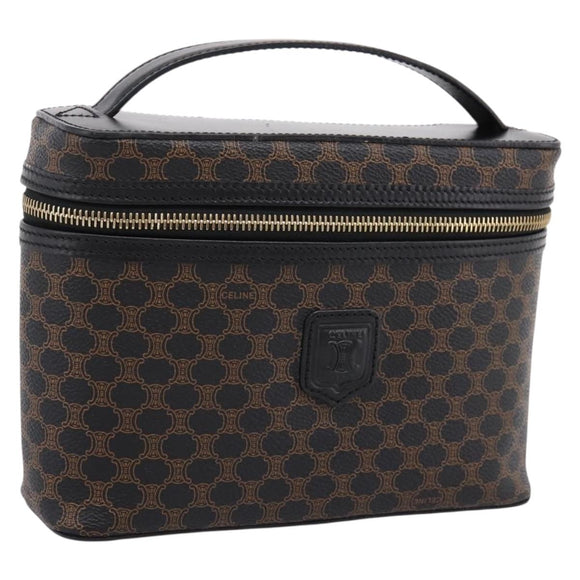 CELINE Macadam Vanity Cosmetic Pouch PVC Black Gold Tone Auth LN055V