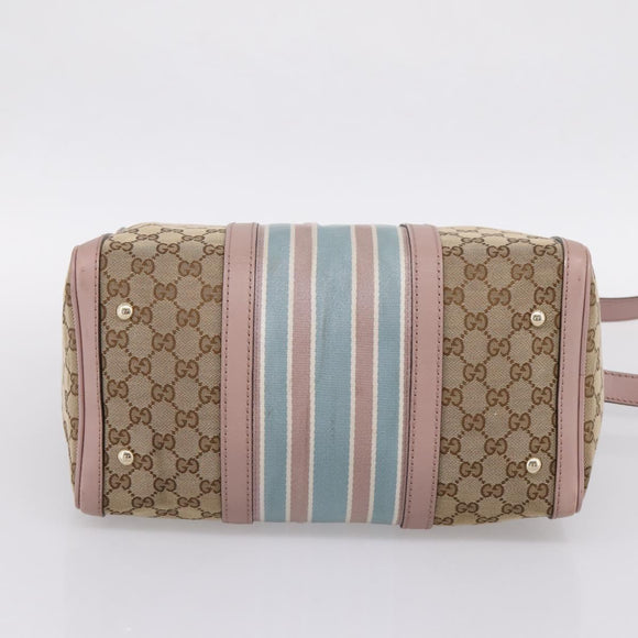GUCCI GG Canvas Sherry Line Boston Bag 2way Beige Gold Tone 247205 Auth LN056A