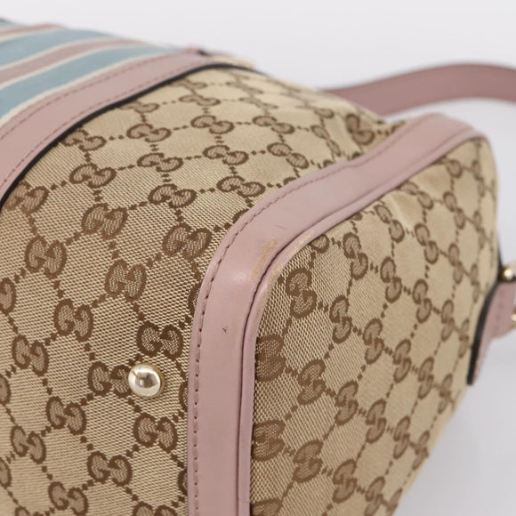 GUCCI GG Canvas Sherry Line Boston Bag 2way Beige Gold Tone 247205 Auth LN056A
