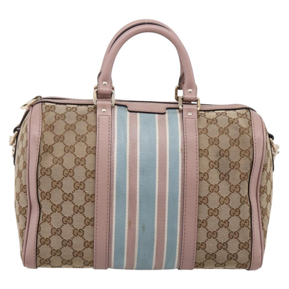 GUCCI GG Canvas Sherry Line Boston Bag 2way Beige Gold Tone 247205 Auth LN056A