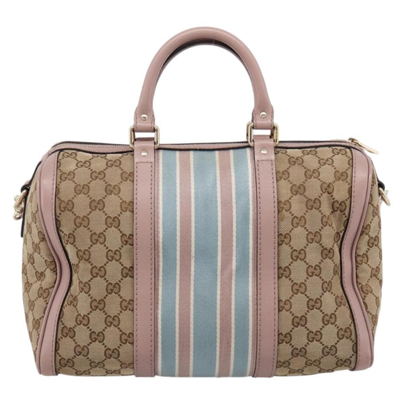 GUCCI GG Canvas Sherry Line Boston Bag 2way Beige Gold Tone 247205 Auth LN056A