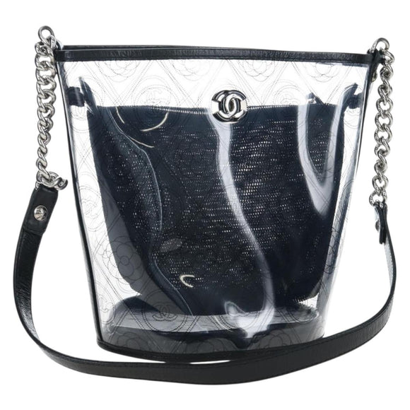 CHANEL Icon Chain Shoulder Bag Vinyl Clear Silver CC Auth LN057M