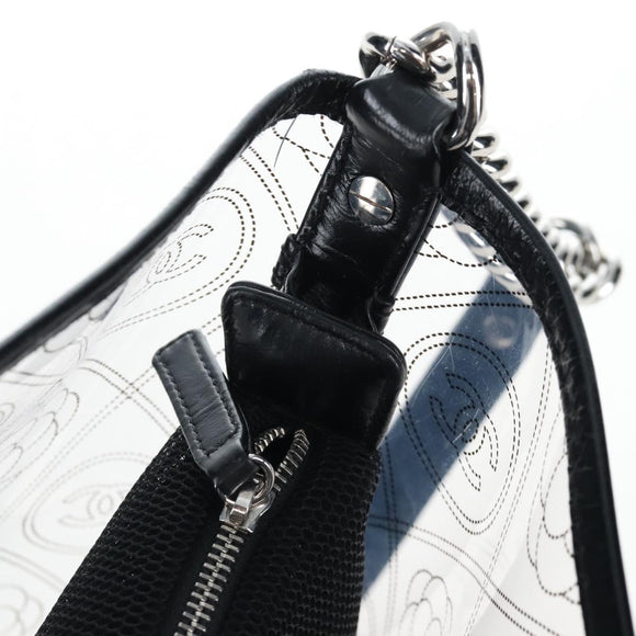CHANEL Icon Chain Shoulder Bag Vinyl Clear Silver CC Auth LN057M