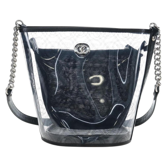 CHANEL Icon Chain Shoulder Bag Vinyl Clear Silver CC Auth LN057M