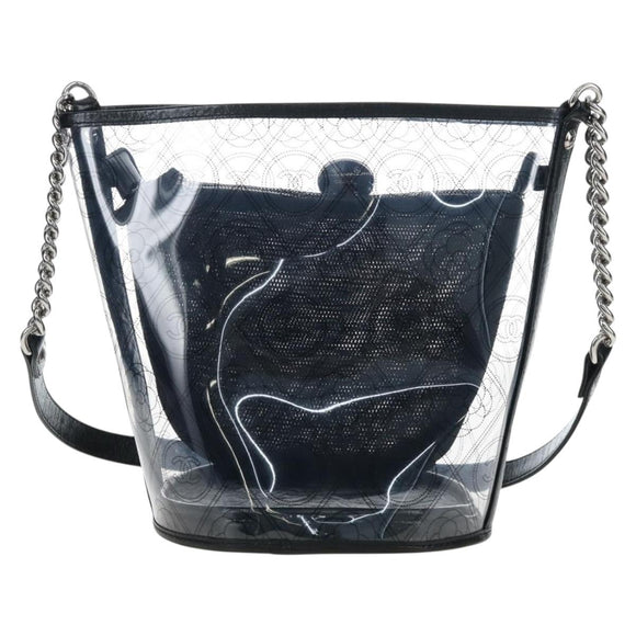 CHANEL Icon Chain Shoulder Bag Vinyl Clear Silver CC Auth LN057M