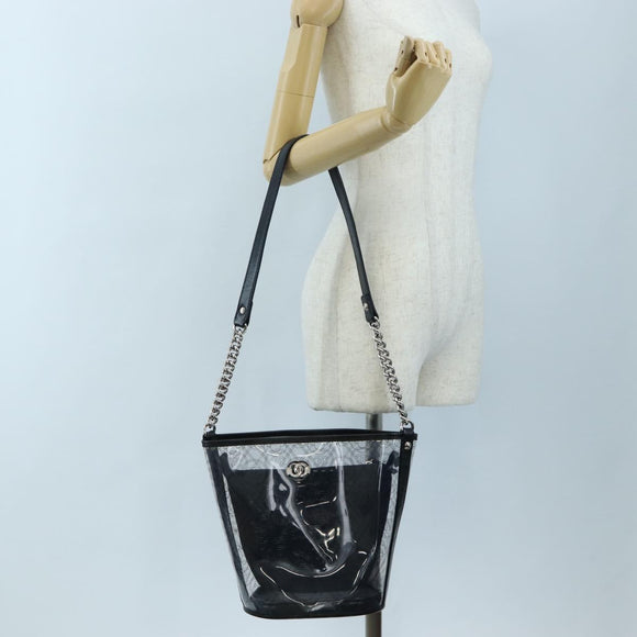 CHANEL Icon Chain Shoulder Bag Vinyl Clear Silver CC Auth LN057M