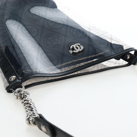 CHANEL Icon Chain Shoulder Bag Vinyl Clear Silver CC Auth LN057M