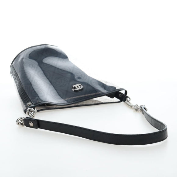 CHANEL Icon Chain Shoulder Bag Vinyl Clear Silver CC Auth LN057M
