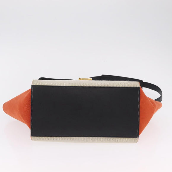 CELINE Trapeze Hand Bag Canvas 2way Orange Gold Tone Auth LN058A