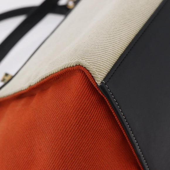 CELINE Trapeze Hand Bag Canvas 2way Orange Gold Tone Auth LN058A