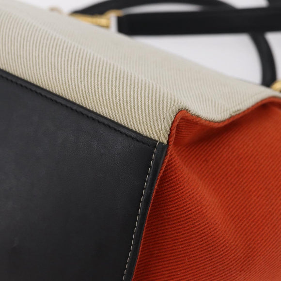 CELINE Trapeze Hand Bag Canvas 2way Orange Gold Tone Auth LN058A