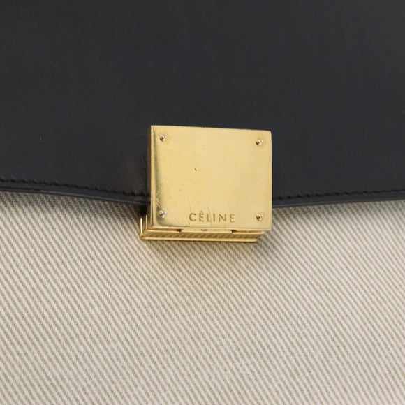 CELINE Trapeze Hand Bag Canvas 2way Orange Gold Tone Auth LN058A